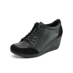 Черни ортопедични дамски обувки с платформа, естествена кожа - всекидневни обувки за есента и зимата N 10009263