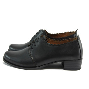 Черни дамски обувки със среден ток, естествена кожа - всекидневни обувки за есента и зимата N 10009268