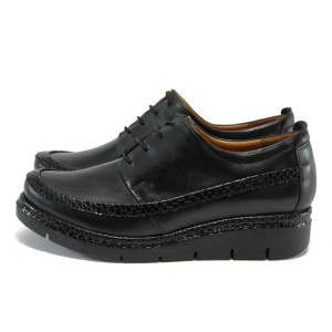 Черни анатомични дамски обувки с равна подметка, естествена кожа - всекидневни обувки за есента и зимата N 10009269