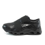 Черни спортни анатомични дамски обувки, естествена кожа - спортни обувки за пролетта и есента N 10009279