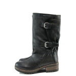 Черни дамски ботуши, естествена кожа - всекидневни обувки за есента и зимата N 10009285