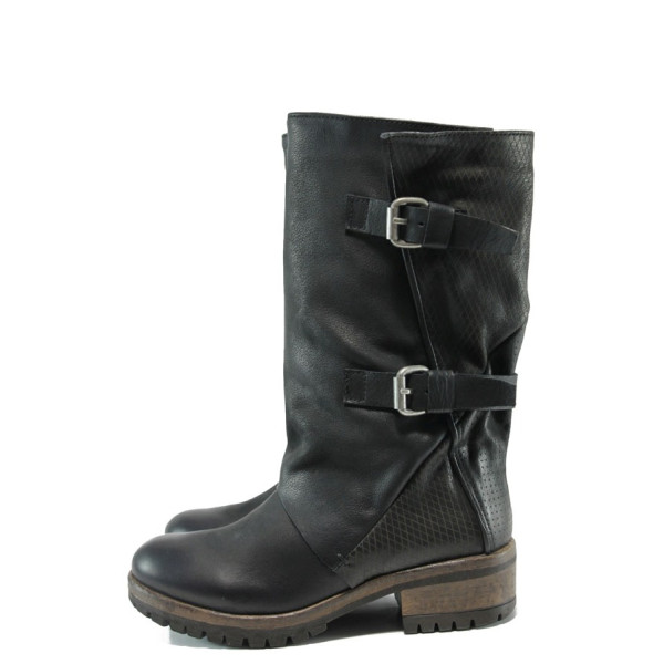 Черни дамски ботуши, естествена кожа - всекидневни обувки за есента и зимата N 10009285