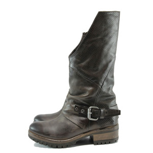 Кафяви дамски ботуши, естествена кожа - всекидневни обувки за есента и зимата N 10009284