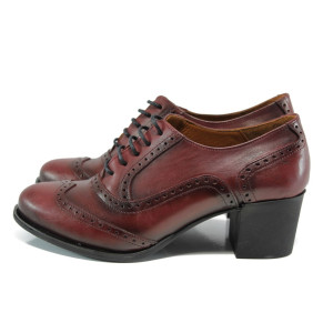 Винени анатомични дамски обувки със среден ток, естествена кожа - всекидневни обувки за есента и зимата N 10009303