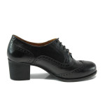 Черни анатомични дамски обувки със среден ток, естествена кожа - всекидневни обувки за есента и зимата N 10009304