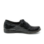 Черни анатомични дамски обувки с равна подметка, лачена естествена кожа - всекидневни обувки за пролетта и есента N 10009309
