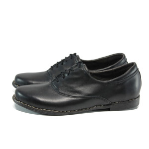 Черни анатомични дамски обувки с равна подметка, естествена кожа - всекидневни обувки за пролетта и есента N 10009308