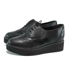 Черни ортопедични дамски обувки с равна подметка, естествена кожа - всекидневни обувки за есента и зимата N 10009310