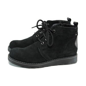 Черни анатомични дамски боти, естествен велур - всекидневни обувки за есента и зимата N 10009311