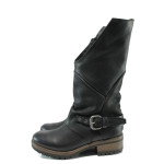 Черни дамски ботуши, естествена кожа - всекидневни обувки за есента и зимата N 10009313