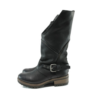 Черни дамски ботуши, естествена кожа - всекидневни обувки за есента и зимата N 10009313