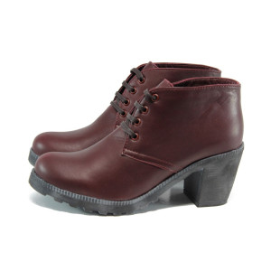 Винени дамски обувки с висок ток, естествена кожа - всекидневни обувки за есента и зимата N 10009325