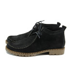 Черни дамски обувки с равна подметка, естествен велур - всекидневни обувки за есента и зимата N 10009326