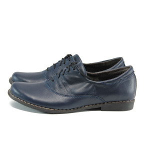 Сини анатомични дамски обувки с равна подметка, естествена кожа - всекидневни обувки за есента и зимата N 10009323
