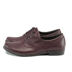 Винени анатомични дамски обувки с равна подметка, естествена кожа - всекидневни обувки за есента и зимата N 10009324