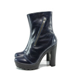 Сини дамски боти, естествена кожа - всекидневни обувки за есента и зимата N 10009327