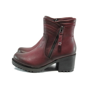 Винени дамски боти, естествена кожа - всекидневни обувки за есента и зимата N 10009362