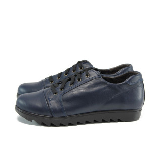Сини анатомични дамски обувки с равна подметка, естествена кожа - всекидневни обувки за есента и зимата N 10009421