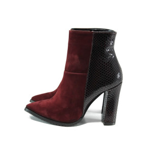 Винени дамски боти, велурена еко-кожа и лачена еко-кожа - всекидневни обувки за есента и зимата N 10009464