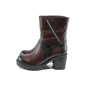 Винени дамски боти, естествена кожа - всекидневни обувки за есента и зимата N 10009471