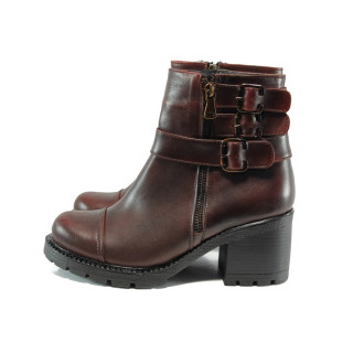 Винени дамски боти, естествена кожа - всекидневни обувки за есента и зимата N 10009475