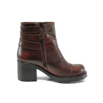 Винени дамски боти, естествена кожа - всекидневни обувки за есента и зимата N 10009475