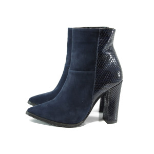 Сини дамски боти, велурена еко-кожа и лачена еко-кожа - всекидневни обувки за есента и зимата N 10009466