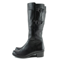 Черни дамски ботуши, естествена кожа - всекидневни обувки за есента и зимата N 10009518