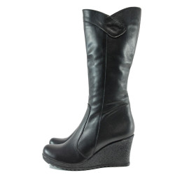 Черни дамски ботуши, естествена кожа - всекидневни обувки за есента и зимата N 10009564