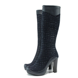 Сини дамски ботуши, естествен набук - всекидневни обувки за есента и зимата N 10009566