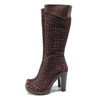 Винени дамски ботуши, естествен набук - всекидневни обувки за есента и зимата N 10009567