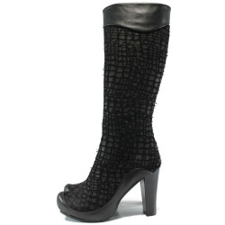 Черни дамски ботуши, естествен набук - всекидневни обувки за есента и зимата N 10009568