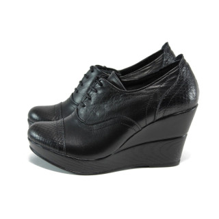 Черни анатомични дамски обувки с платформа, естествена кожа - всекидневни обувки за есента и зимата N 10009584