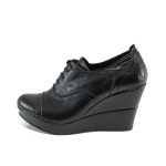 Черни анатомични дамски обувки с платформа, естествена кожа - всекидневни обувки за есента и зимата N 10009584