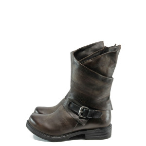 Кафяви анатомични дамски боти, естествена кожа - всекидневни обувки за есента и зимата N 10009591