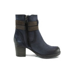Сини дамски боти, естествена кожа - официални обувки за есента и зимата N 10009604