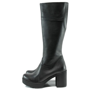 Черни дамски ботуши, естествена кожа - всекидневни обувки за есента и зимата N 10009633