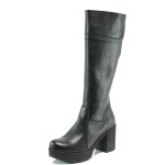 Черни дамски ботуши, естествена кожа - всекидневни обувки за есента и зимата N 10009633