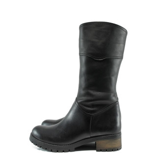 Черни дамски ботуши, естествена кожа - всекидневни обувки за есента и зимата N 10009639