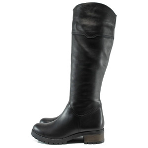 Черни дамски ботуши, естествена кожа - всекидневни обувки за есента и зимата N 10009641