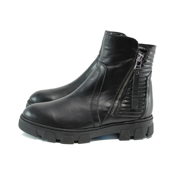 Черни анатомични дамски боти, естествена кожа - всекидневни обувки за есента и зимата N 10009652