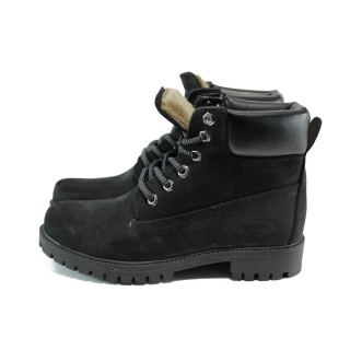 Черни юношески боти, естествена кожа - ежедневни обувки за есента и зимата N 10009713