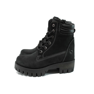 Черни юношески боти, естествена кожа - ежедневни обувки за есента и зимата N 10009762