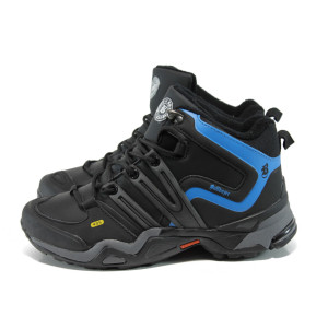 Черни тинейджърски маратонки, здрава еко-кожа - спортни обувки за есента и зимата N 10009772