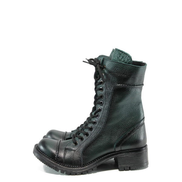 Зелени дамски ботуши, естествена кожа - всекидневни обувки за есента и зимата N 10009777