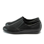 Анатомични черни дамски обувки с равна подметка, естествена кожа - елегантни обувки за пролетта и есента N 10007874