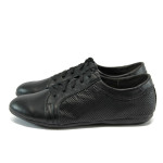 Анатомични черни дамски обувки с равна подметка, естествена кожа - елегантни обувки за пролетта и есента N 10007875