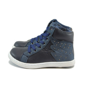 Тъмносини анатомични детски кецове, здрава еко-кожа - всекидневни обувки за есента и зимата N 10009120