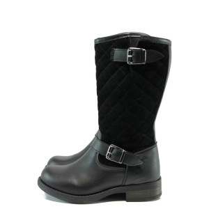 Черни анатомични детски ботушки, здрава еко-кожа - ежедневни обувки за есента и зимата N 10009717