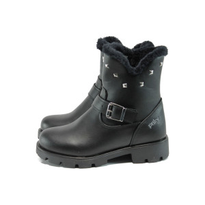 Черни анатомични детски ботушки, здрава еко-кожа - ежедневни обувки за есента и зимата N 10009719